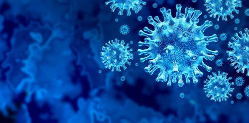 Coronavirus virus outbreak and coronaviruses influenza background as dangerous flu strain cases as a pandemic medical health risk concept with disease cells as a 3D render
